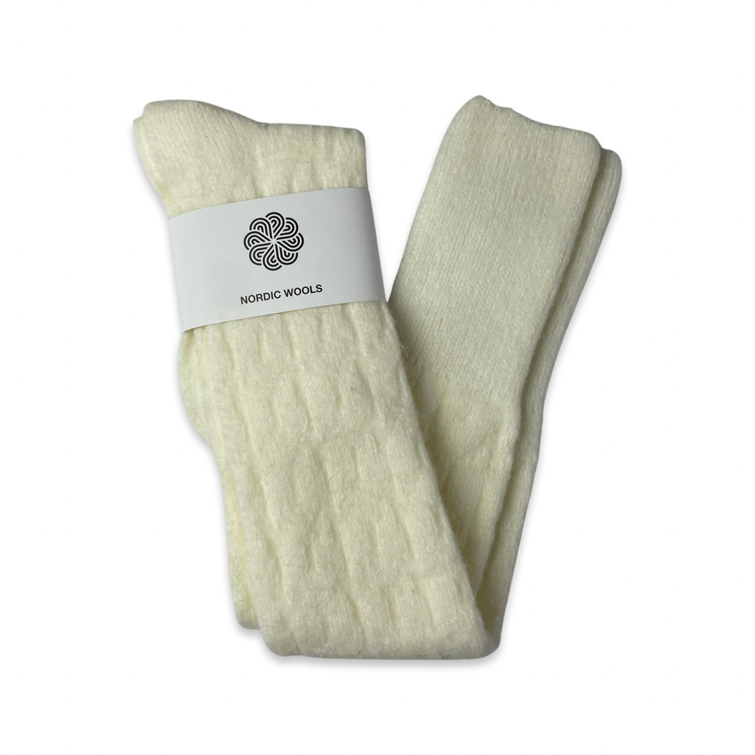 Cozy Set - Over The Knee Socks & Arm Sleeves Gloves - Creme - Womens