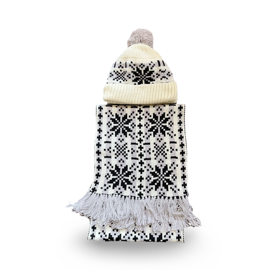 Nordic Winter Hat & Scarf Set - Warm - Asenka - Creme - Unisex