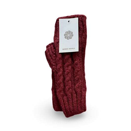 Cozy Fingerless Gloves Cable Knit Arm Warmers - Crimson - Womens