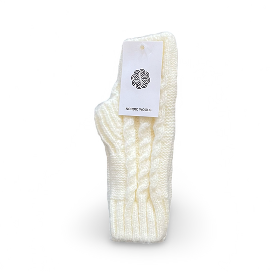 Cozy Fingerless Gloves Cable Knit Arm Warmers - Creme - Womens