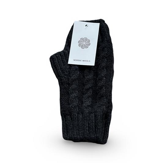 Cozy Fingerless Gloves Cable Knit Arm Warmers - Black - Womens