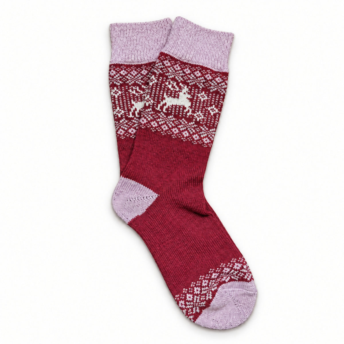 Birka Berry merino wool blend socks with reindeer and snowflake motifs