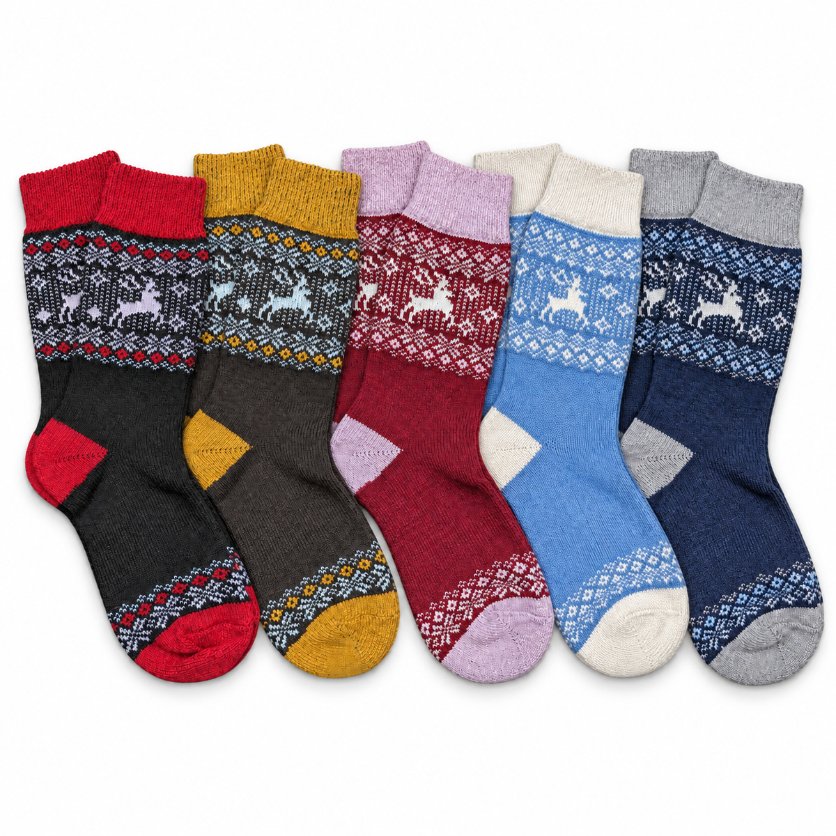 Birka five-pair merino wool sock set, one pair in each of five colourways
