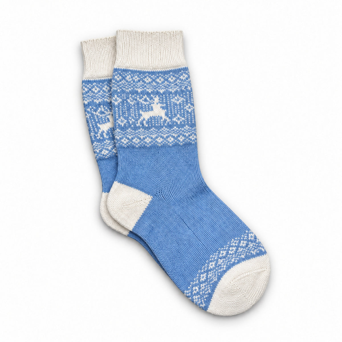 Birka Frost merino wool blend socks with reindeer and snowflake motifs