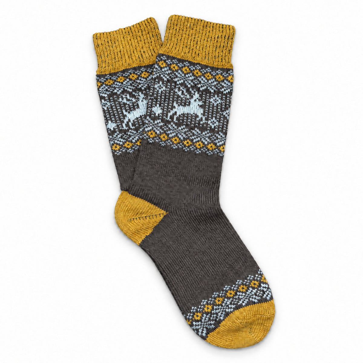 Birka Harvest merino wool blend socks with reindeer and snowflake motifs