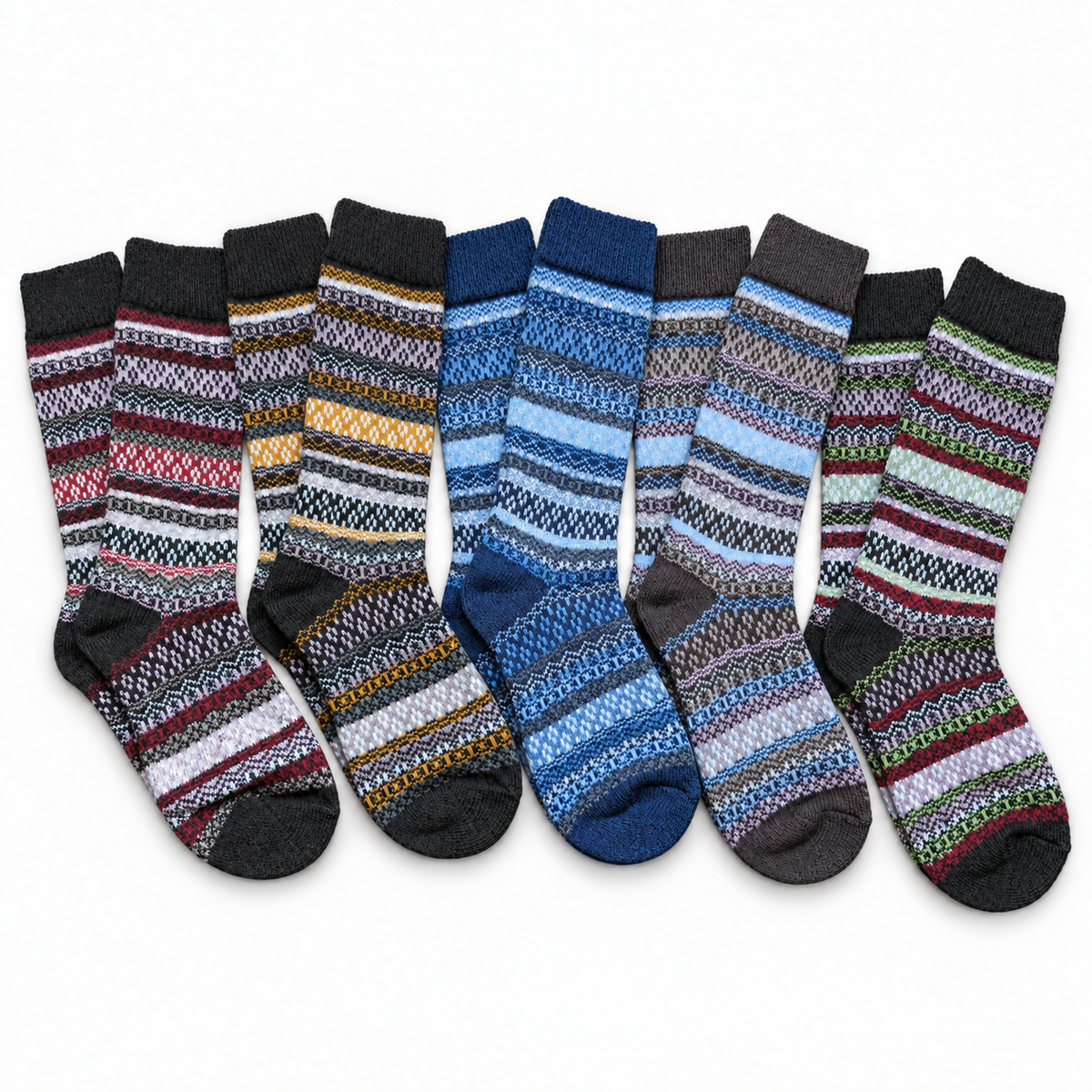 Ivar five-pair merino wool sock set, one pair in each of five colourways