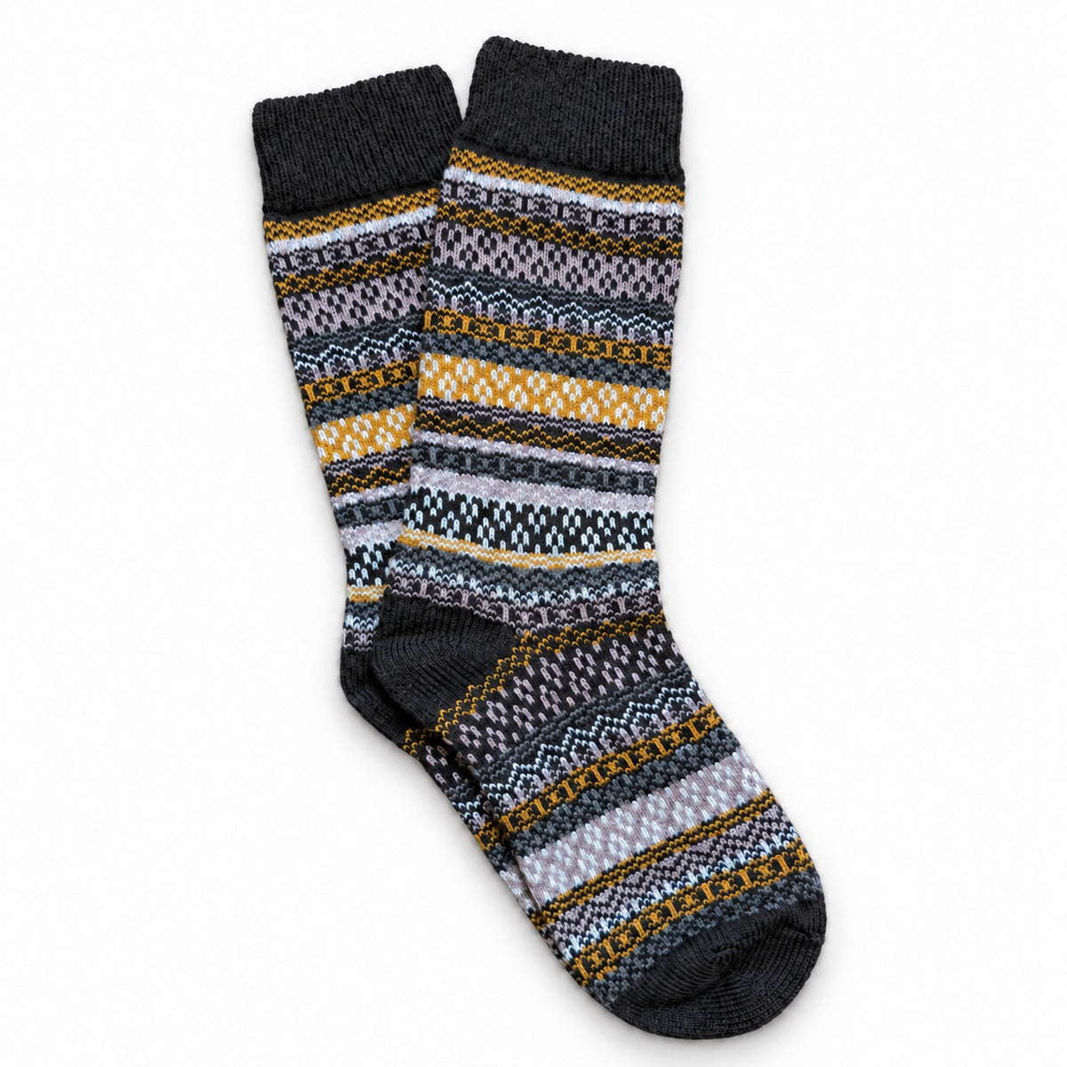 Ivar Gold merino wool blend socks with bands of Nordic-inspired pattern