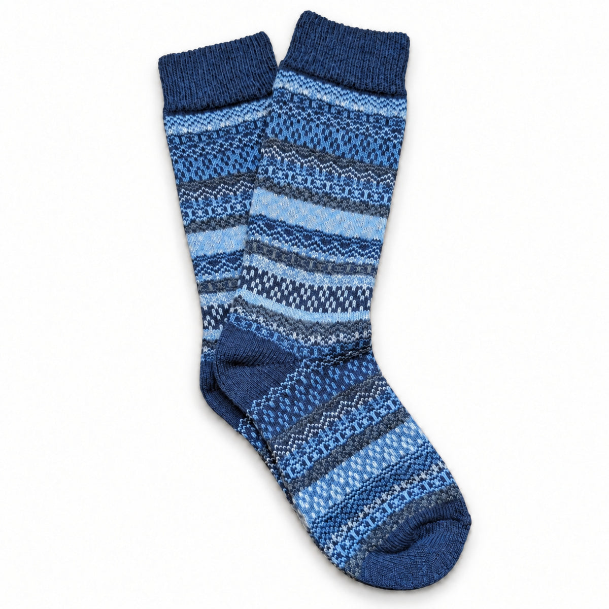 Ivar Ocean merino wool blend socks with bands of Nordic-inspired pattern